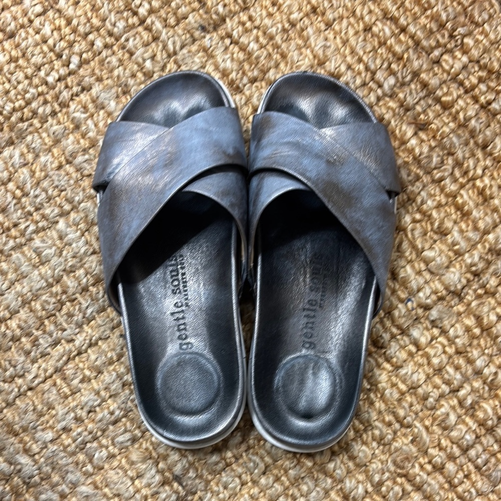 Gentle Souls Charcoal Leather Slide Sandals